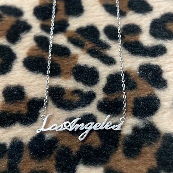 Los Angeles Jewelry - LOS ANGELES Script Pendant Necklace Silver Plated Brass Metal California Jewelry